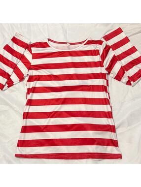 Red and White Striped Long Sleeve Costume Shirt
